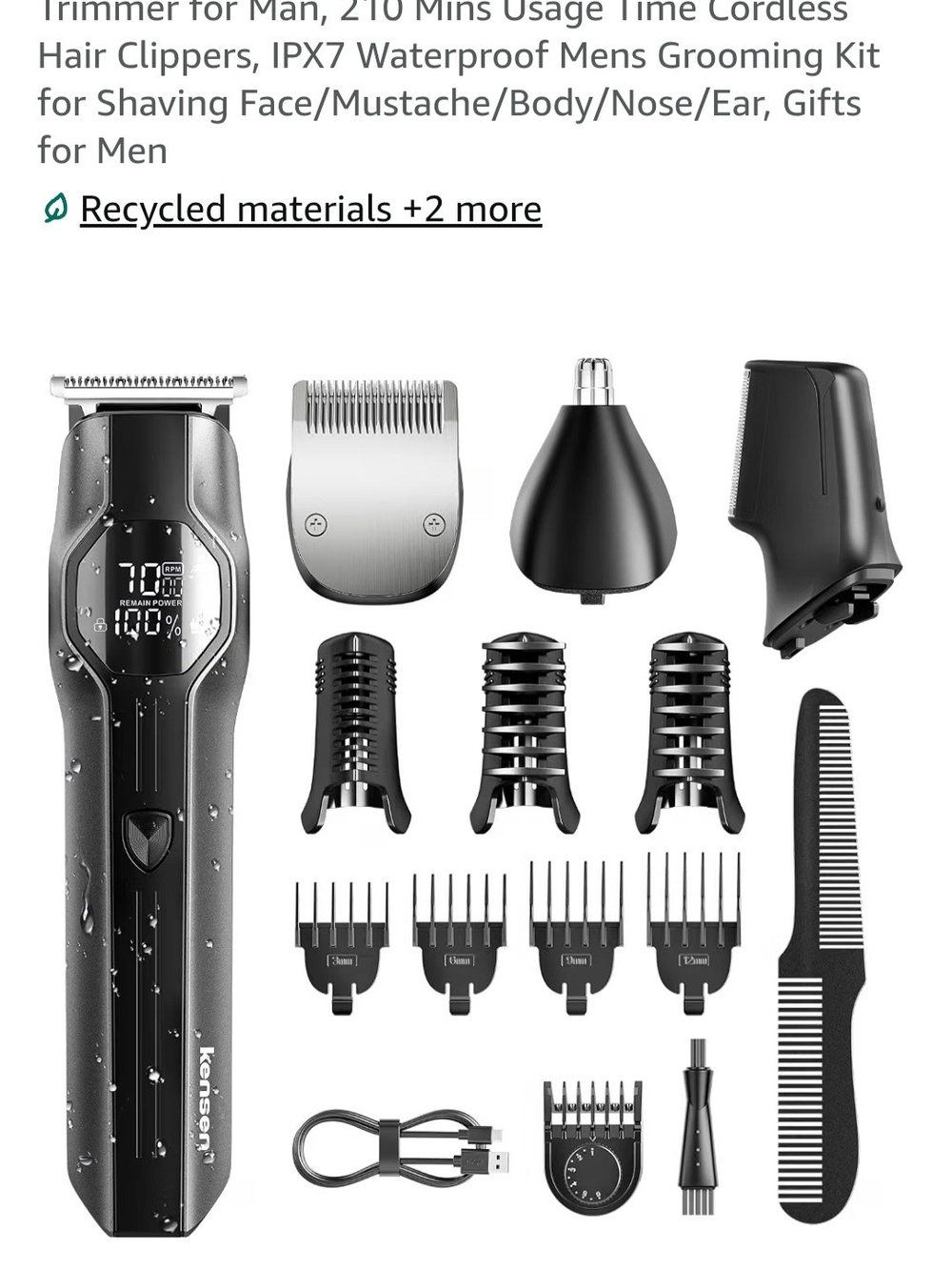 Waterproof Men's Grooming Kit Electric Trimmer – Black